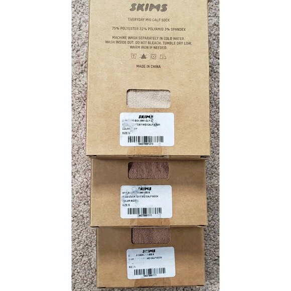 Skims Lot Of 3 Everyday Mid Calf Sock Breathable Stretch Brown Tan Size Small - Picture 2 of 3
